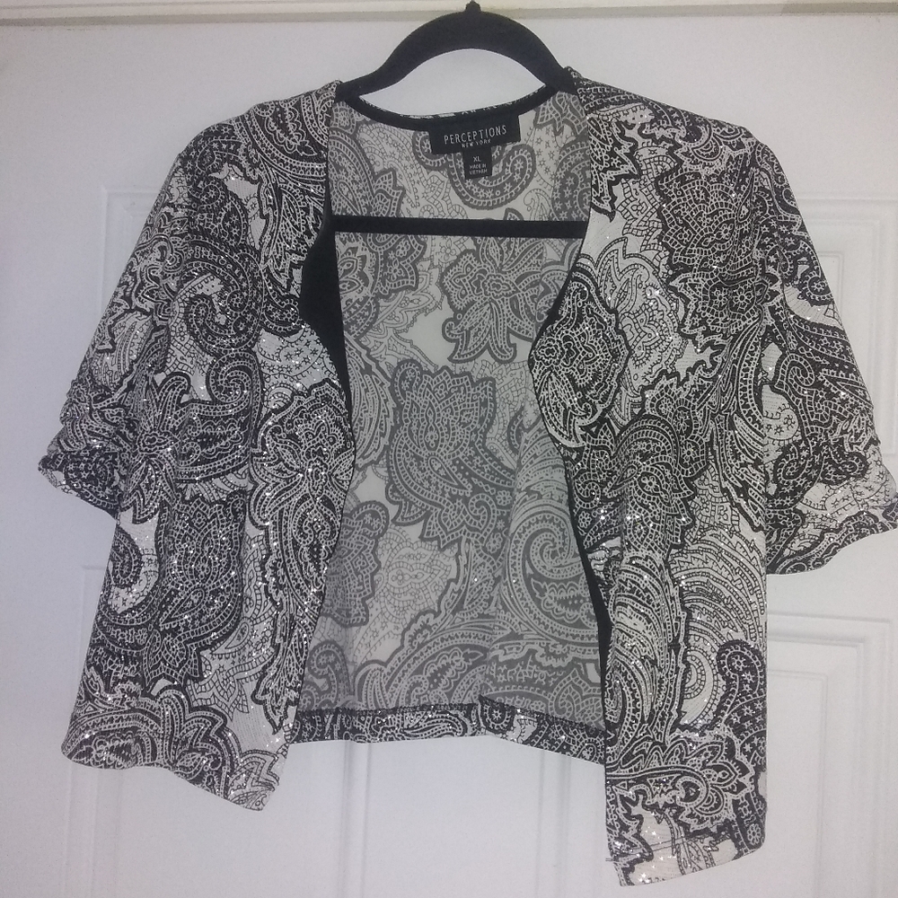 PERCEPTIONS New York Black w/ Metallic Short Sleeve Bolero Sz XL
